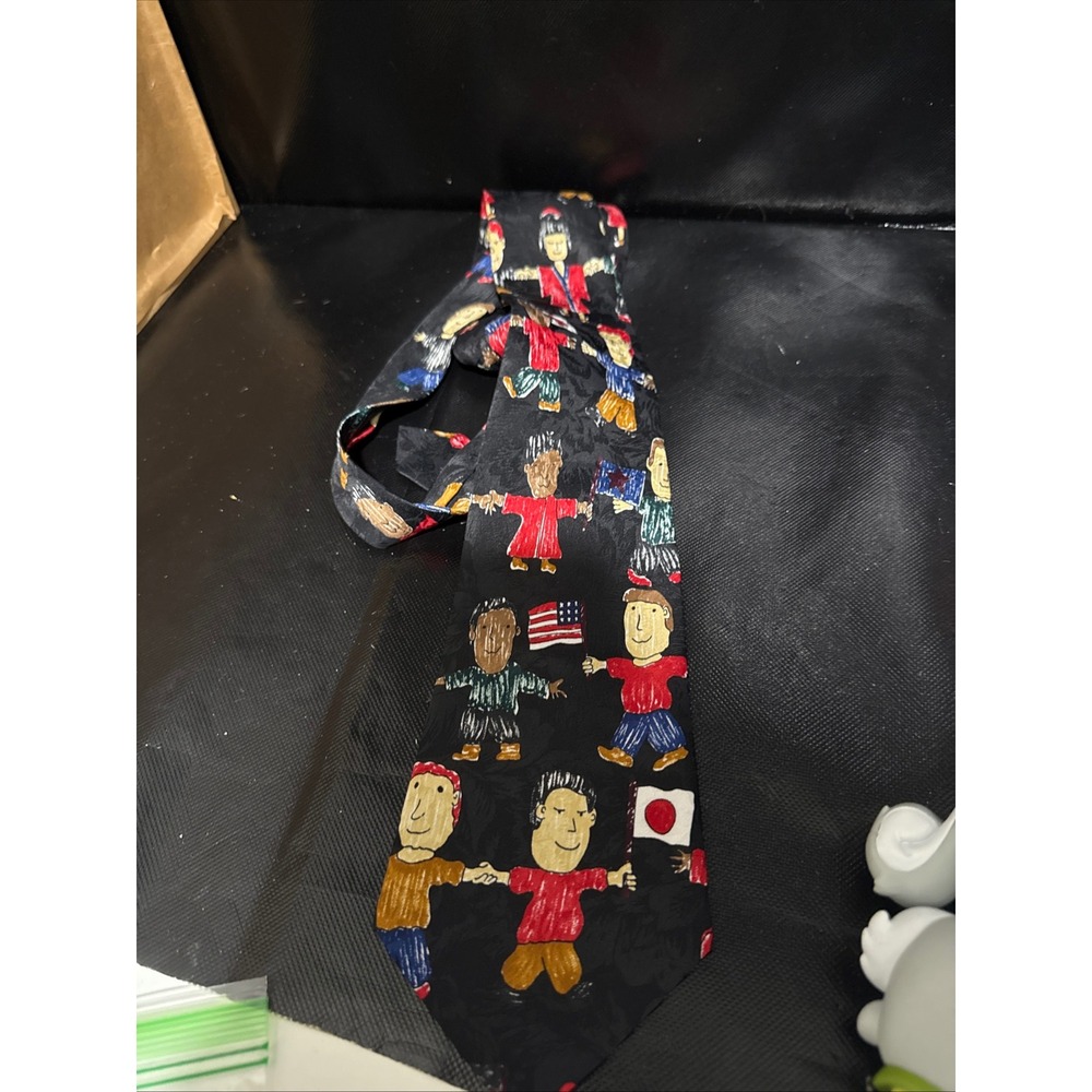 Top Knot Designs USA Black Novelty Tie International Figures Flags Fun
